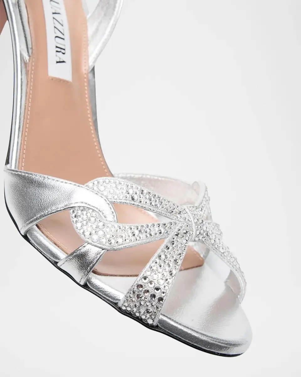 Aquazzura 85mm Ribbon Kiss Metallic Leather Sandals | Thumbnail 3