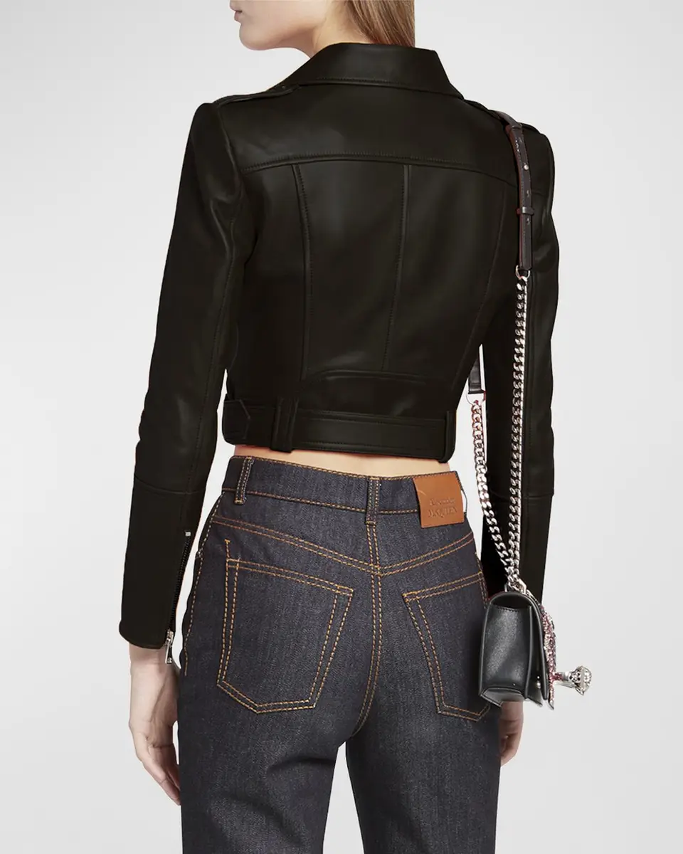Alexander McQueen Cropped Leather Biker Jacket | Thumbnail 3 Alexander McQueen Cropped Leather Biker Jacket | Thumbnail 3