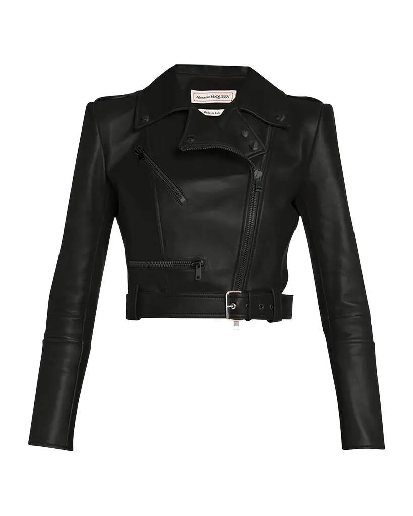 Cropped Leather Biker Jacket Cropped Leather Biker Jacket