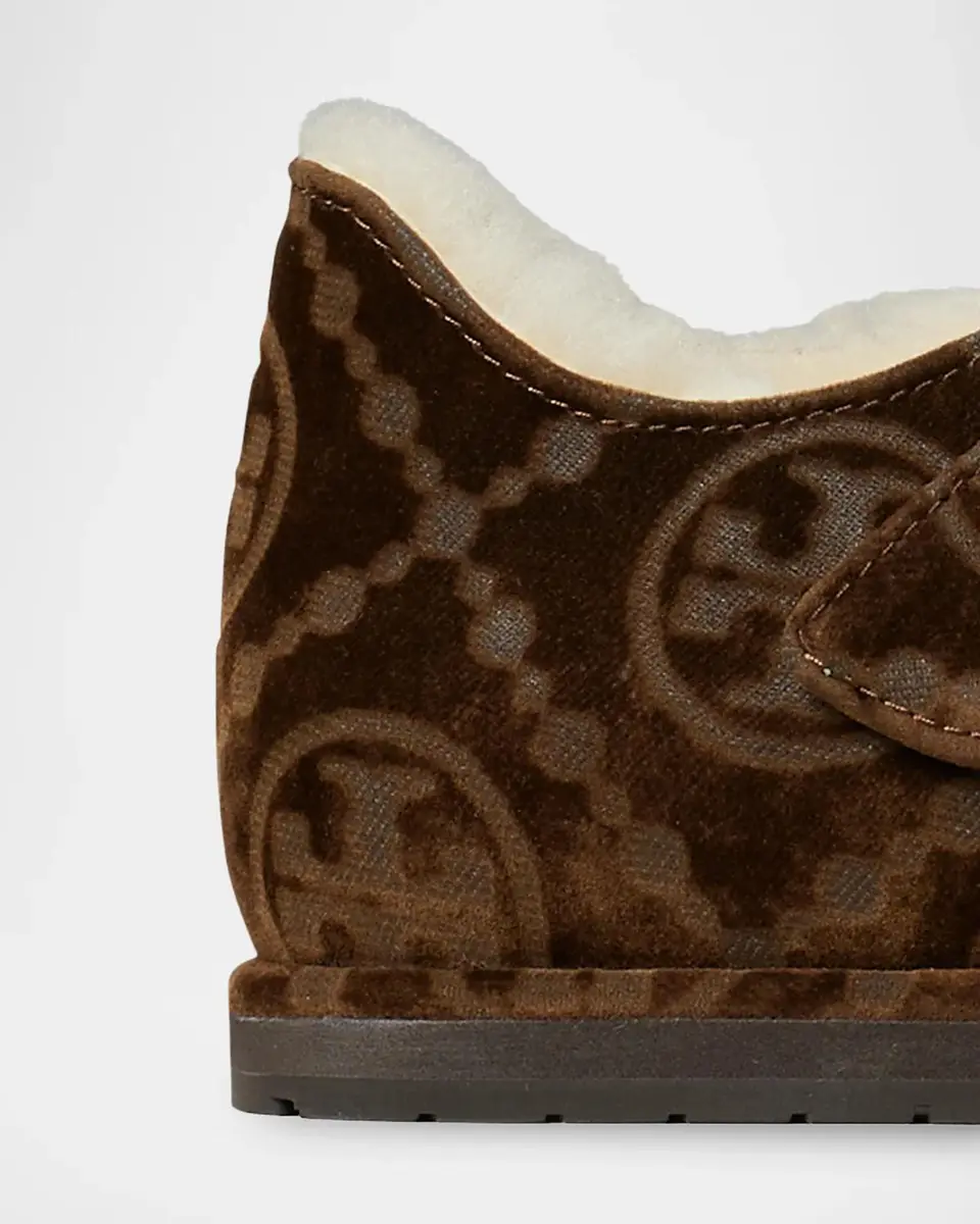 Tory Burch Mellow Shearling-Lined Monogram Velvet Clogs | Thumbnail 2