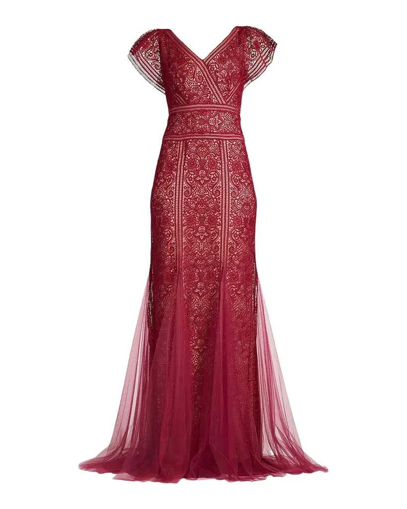 Tadashi Shoji Embroidered Lace Gown