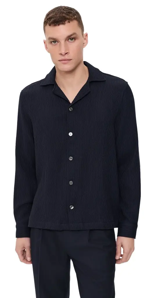 Safra Wool Knitted Camp Collar Shirt Safra Wool Knitted Camp Collar Shirt
