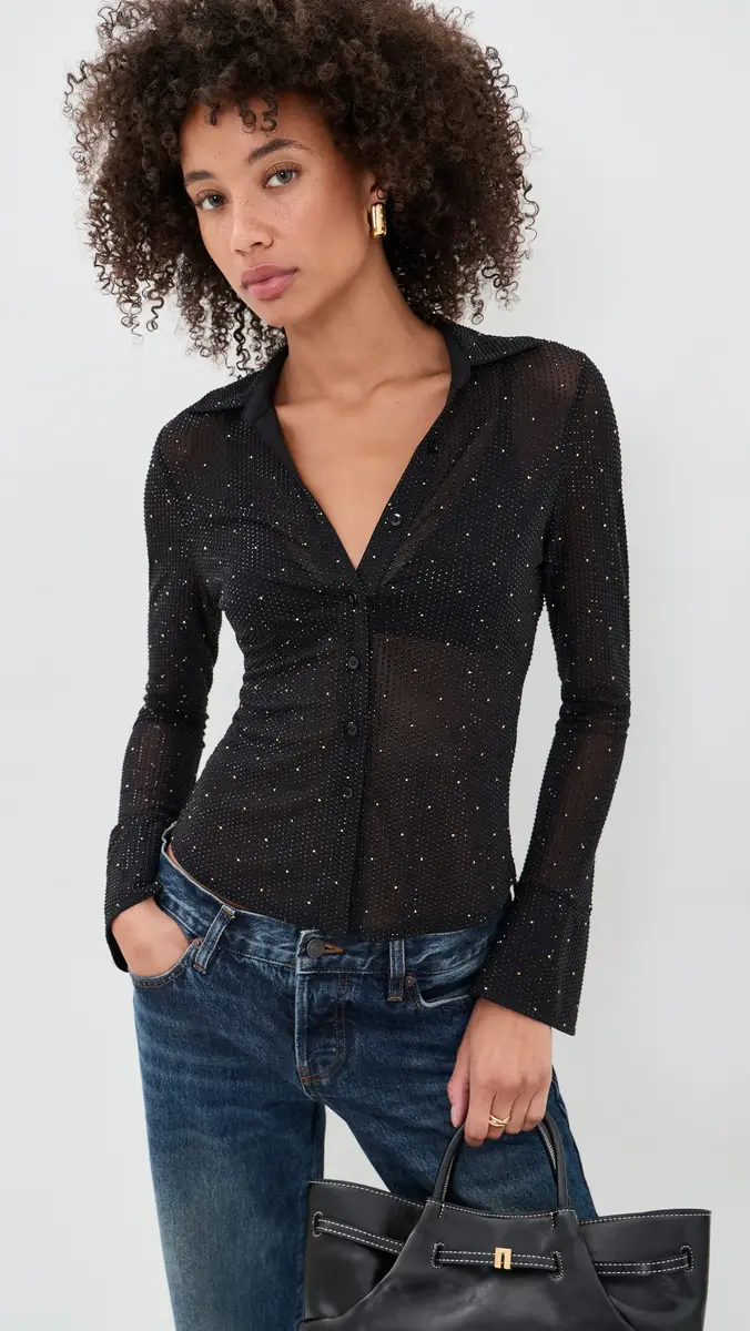 Alice + Olivia Freya Embellished Button Down Top | Thumbnail 2