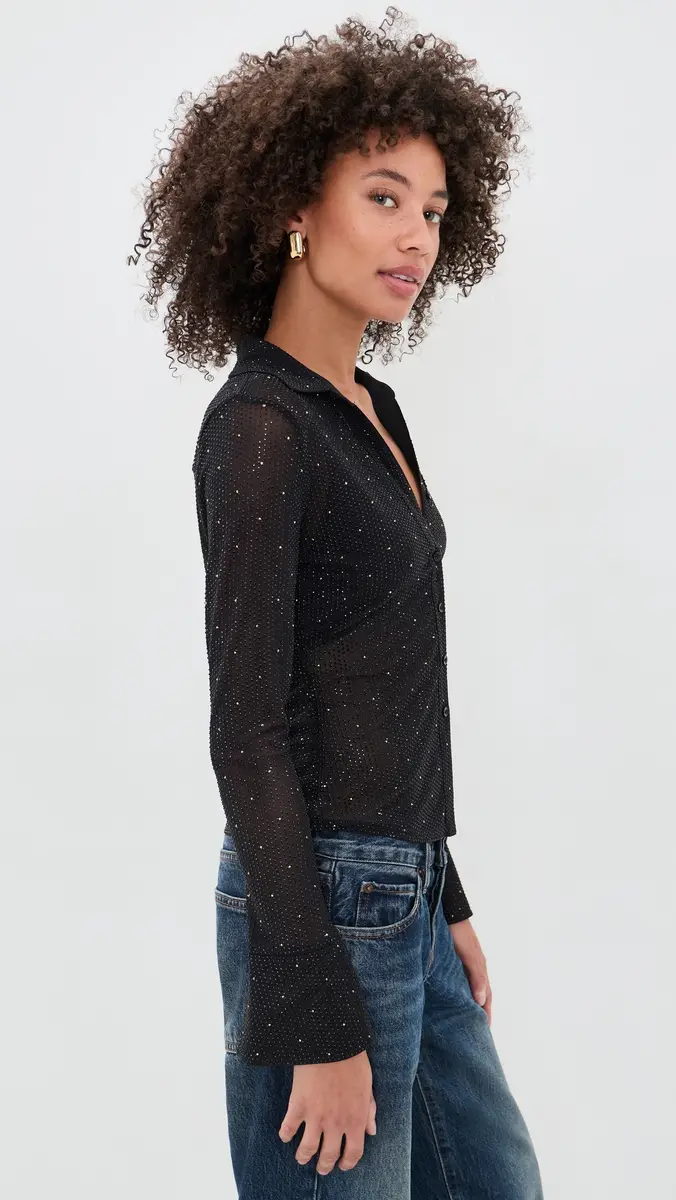 Alice + Olivia Freya Embellished Button Down Top | Thumbnail 4