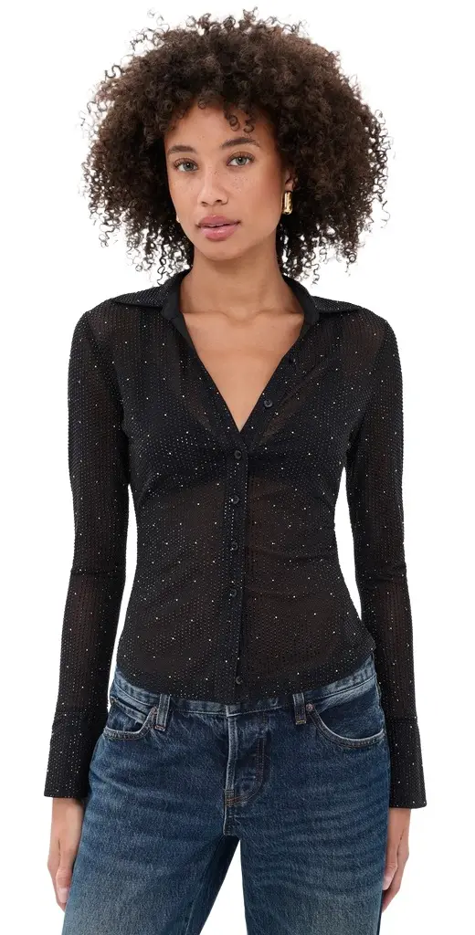Alice + Olivia Freya Embellished Button Down Top