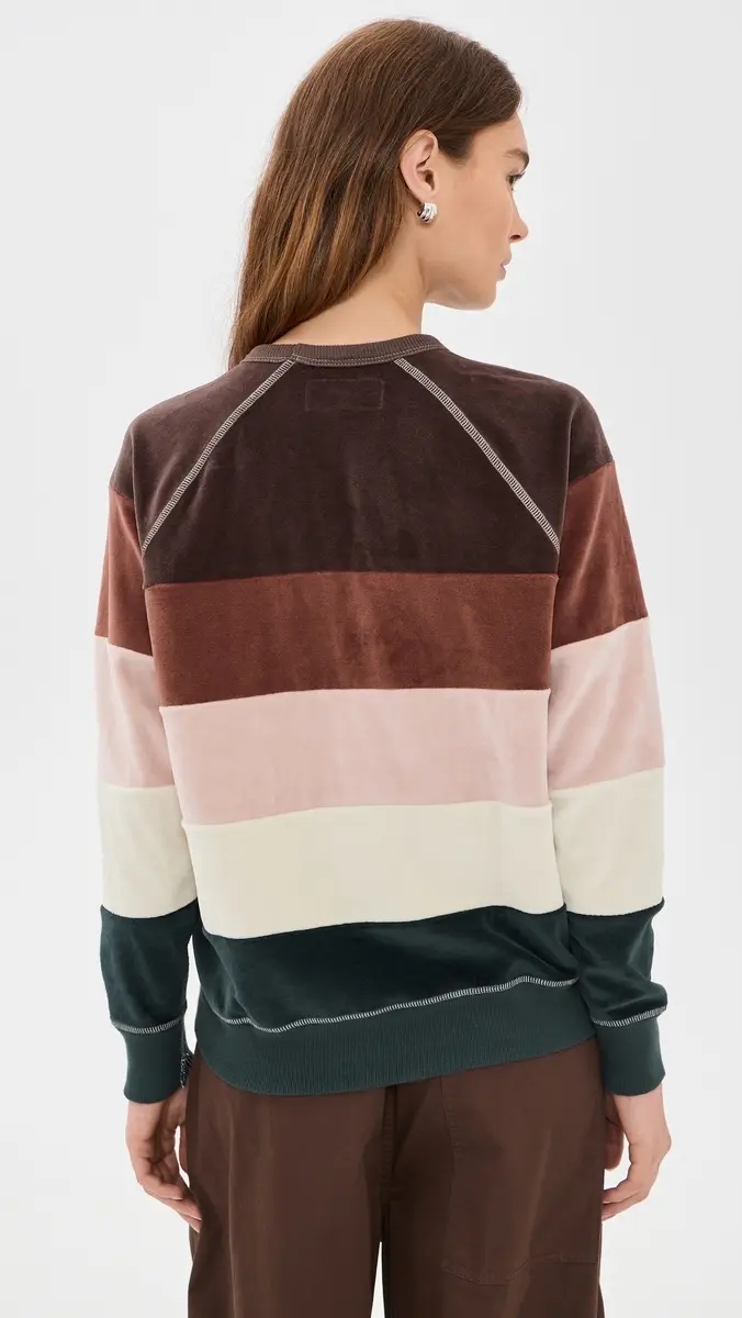 The Great. THE GREAT. The Pieced Stripe Velour College Sweatshirt | Thumbnail 3 The Great. THE GREAT. The Pieced Stripe Velour College Sweatshirt | Thumbnail 3