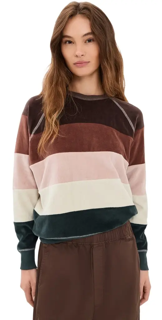 The Great. THE GREAT. The Pieced Stripe Velour College Sweatshirt