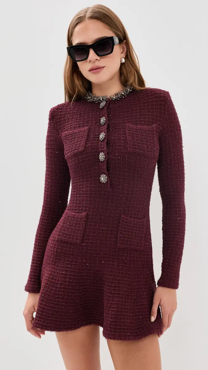 Self-Portrait Burgundy Textured Knit Embellished Mini | Thumbnail 2