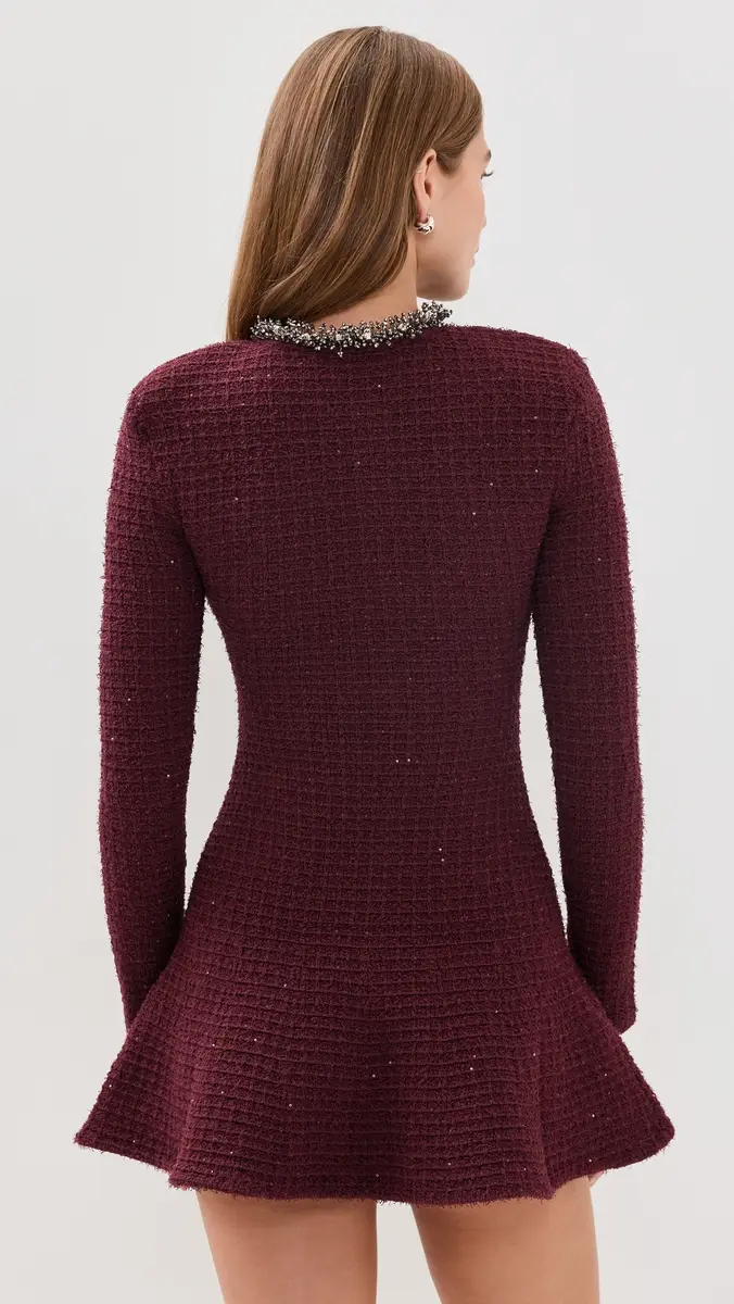 Self-Portrait Burgundy Textured Knit Embellished Mini | Thumbnail 3
