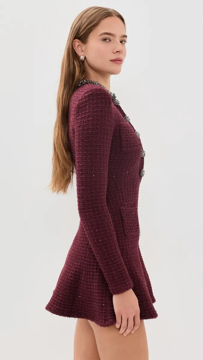 Self-Portrait Burgundy Textured Knit Embellished Mini | Thumbnail 4