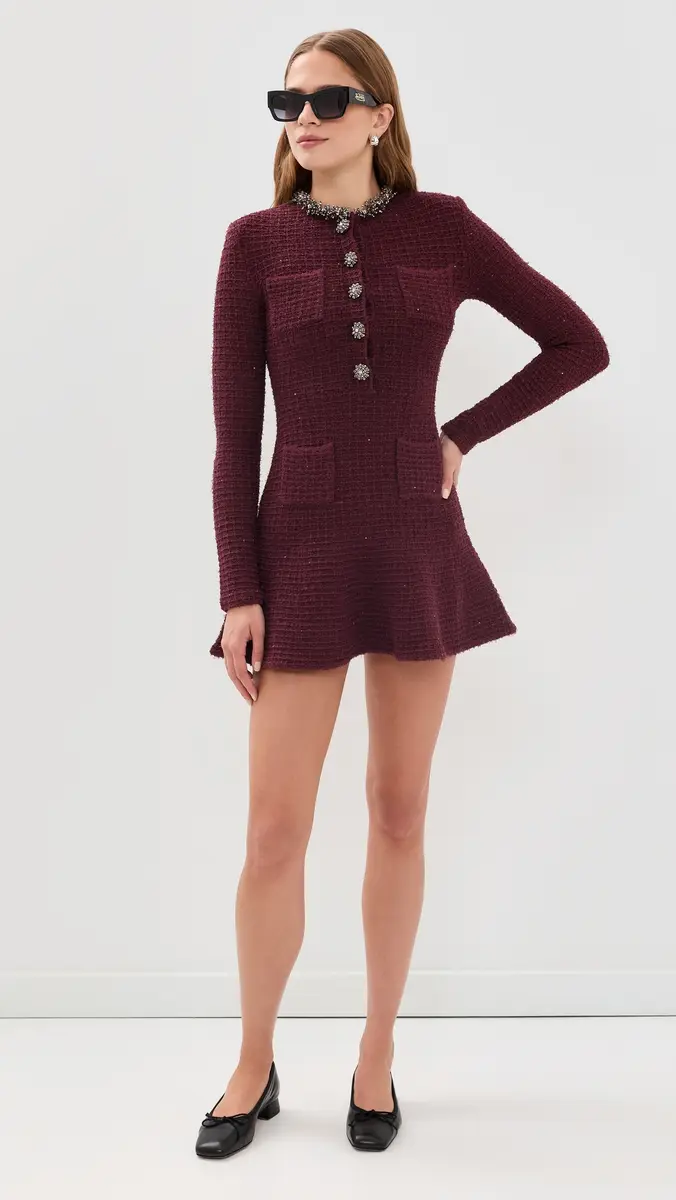 Self-Portrait Burgundy Textured Knit Embellished Mini | Thumbnail 5