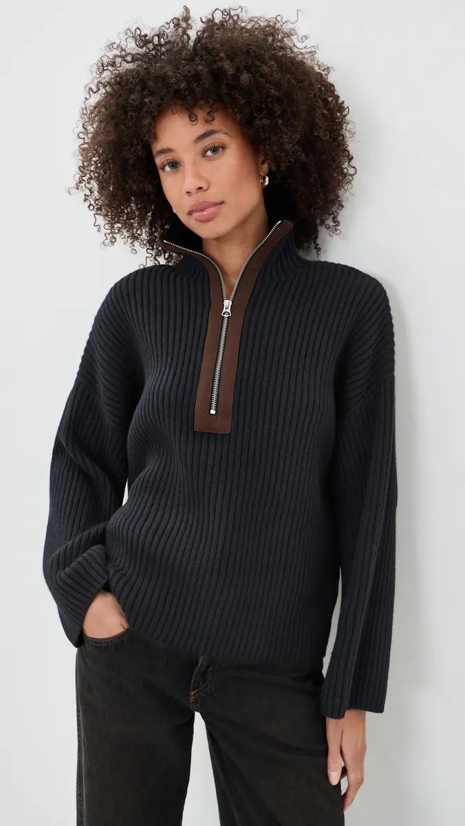 rag & bone Sigrid Faux Suede Half Zip Sweater | Thumbnail 2