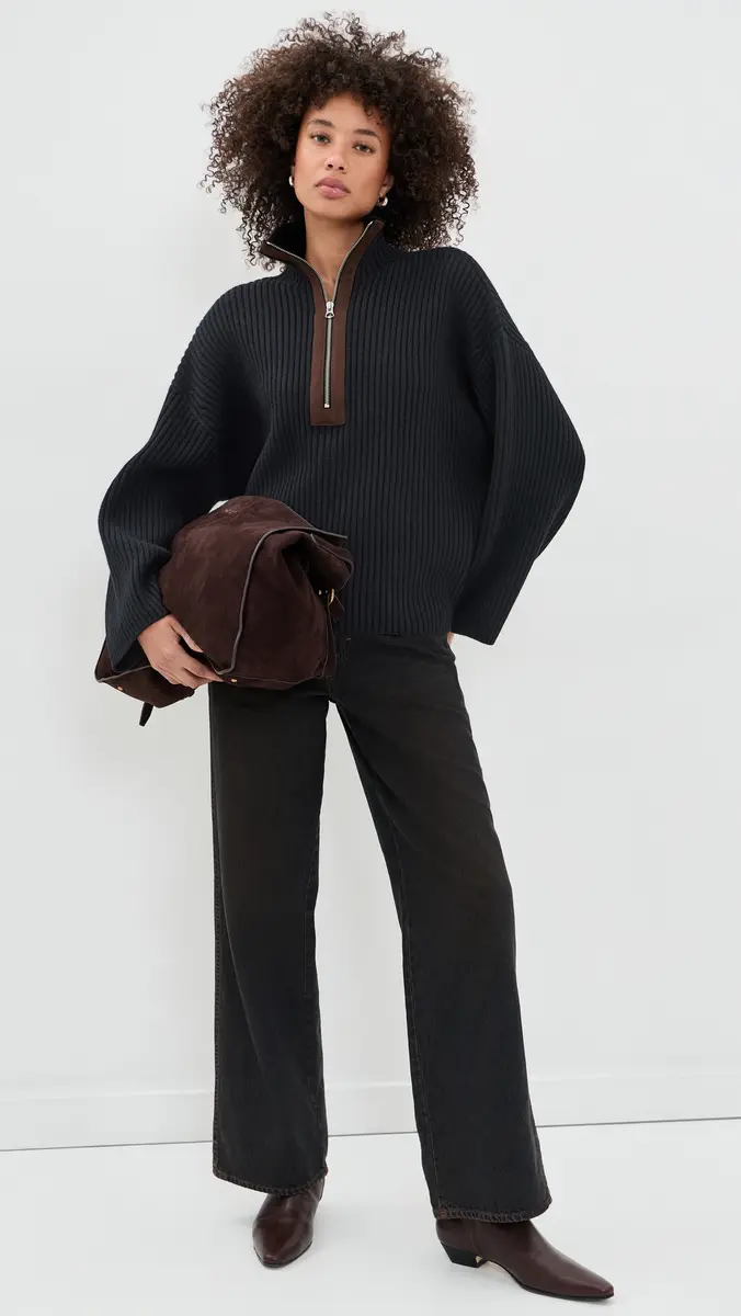 rag & bone Sigrid Faux Suede Half Zip Sweater | Thumbnail 5