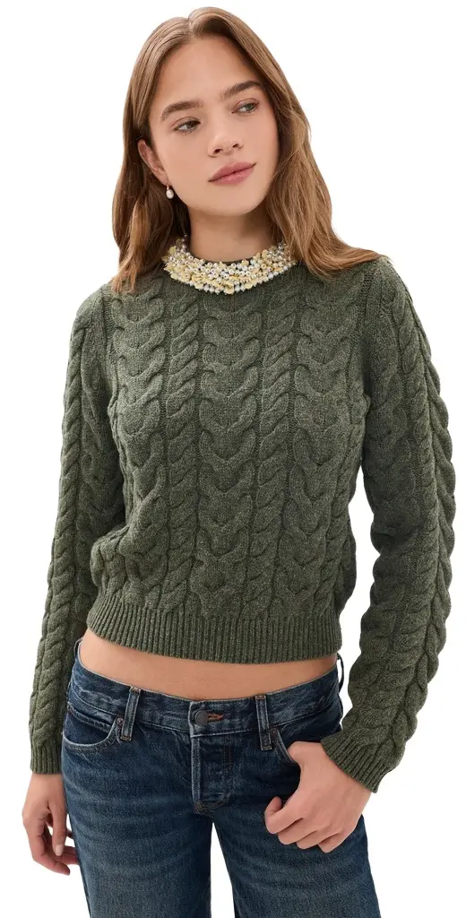 Marlie Cropped Knit Pullover with Embellishments