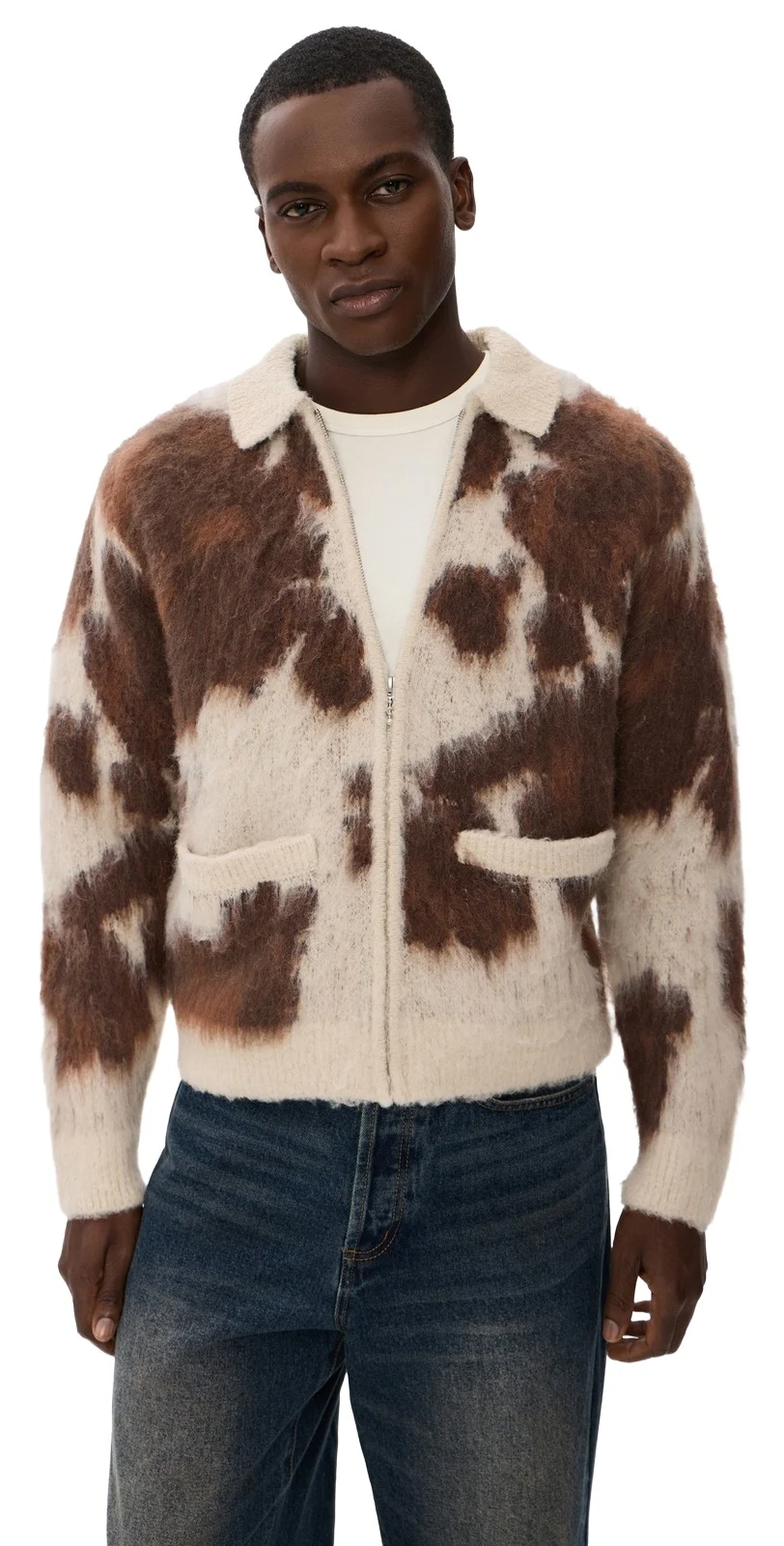 Cow Pattern Zip Sweater Cow Pattern Zip Sweater