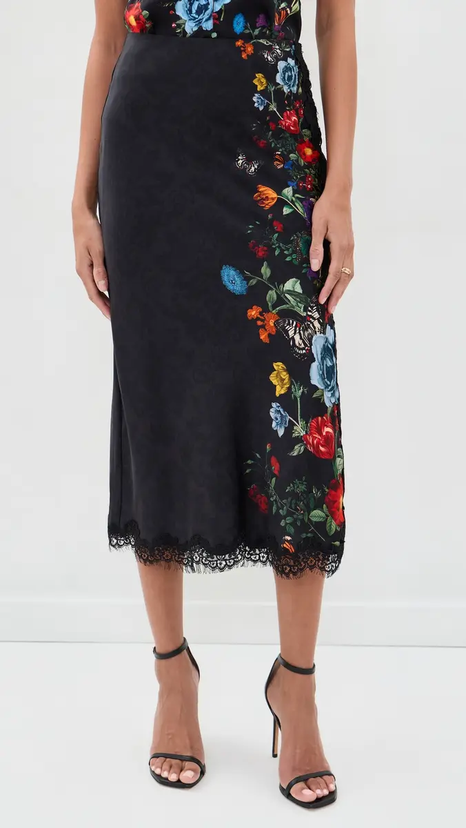 Alice + Olivia Maeve Midi Lace Trim Slip Skirt | Thumbnail 2