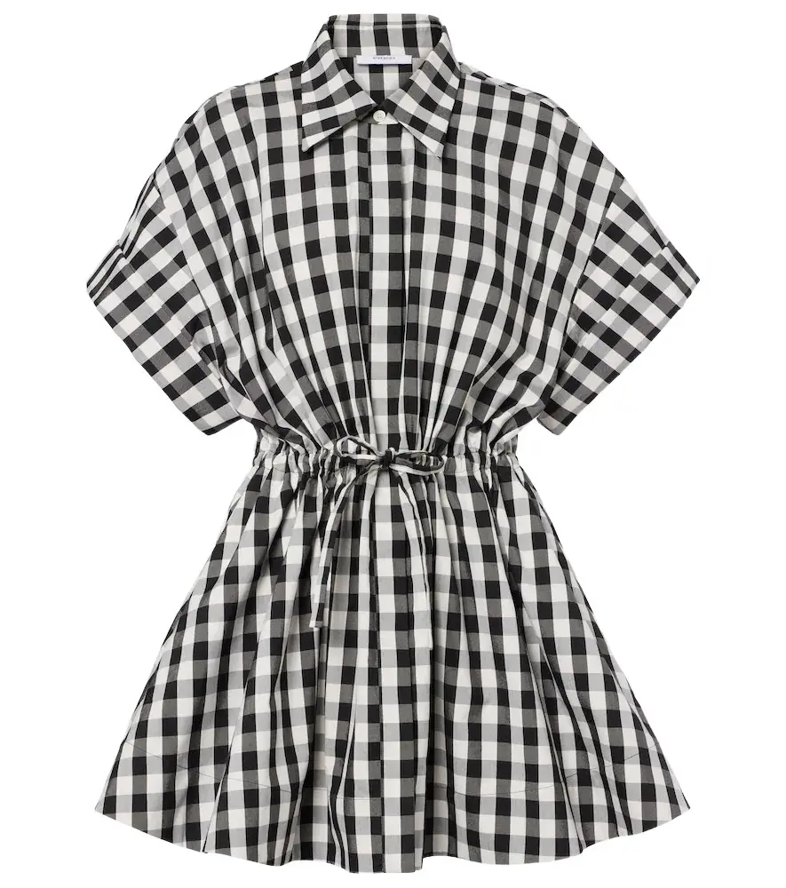 Checked cotton-blend shirt dress