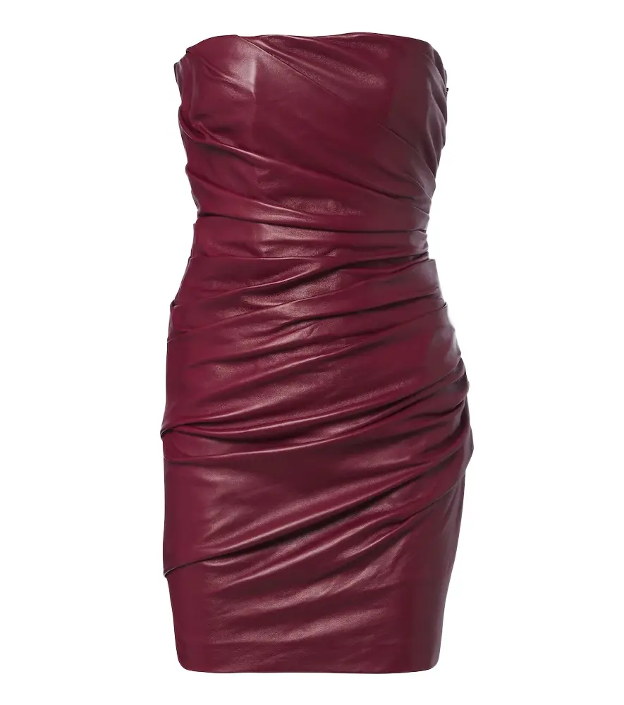 Alex Perry Ruched leather bustier dress