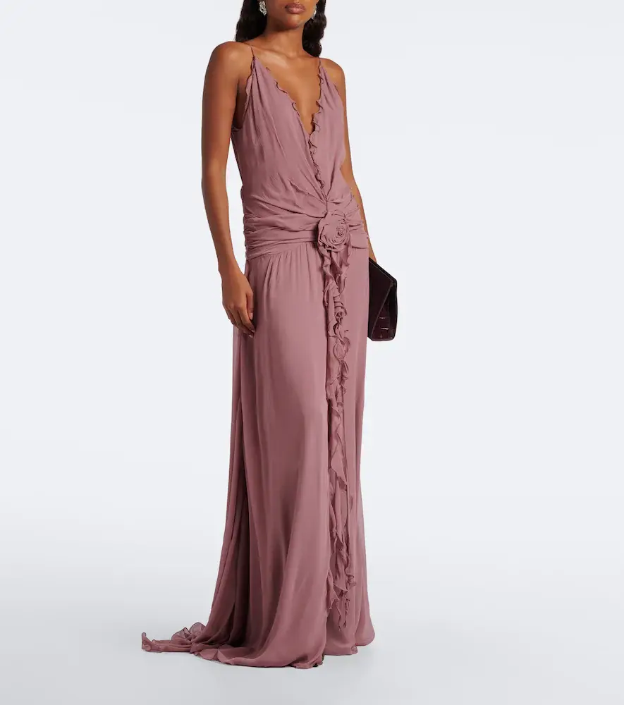 BLUMARINE Floral-appliqué ruffled georgette gown | Thumbnail 2
