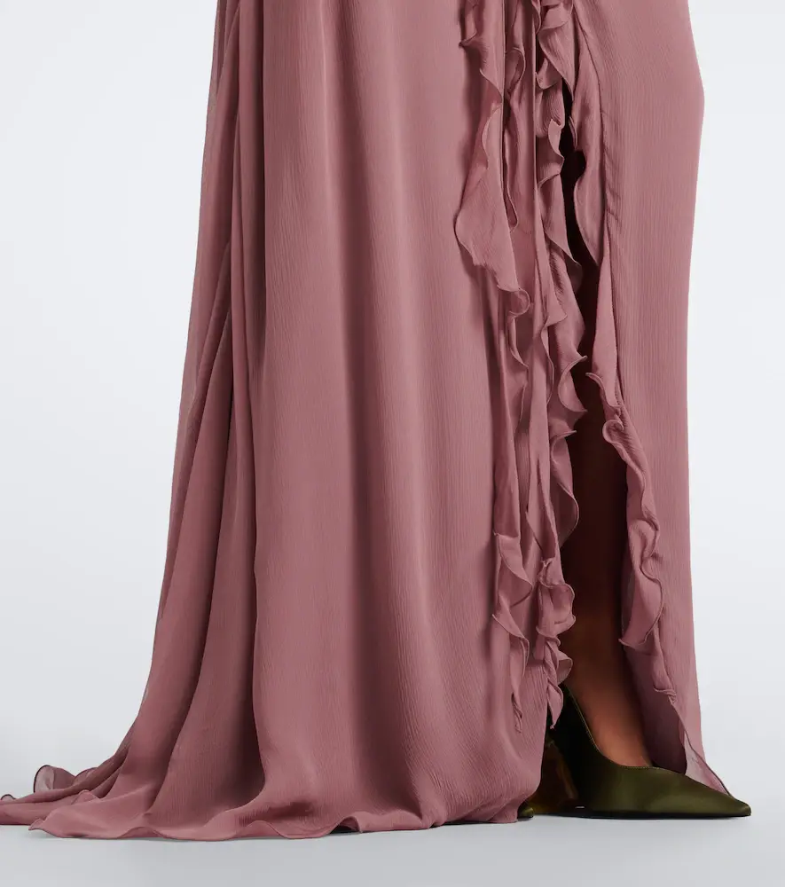 BLUMARINE Floral-appliqué ruffled georgette gown | Thumbnail 4