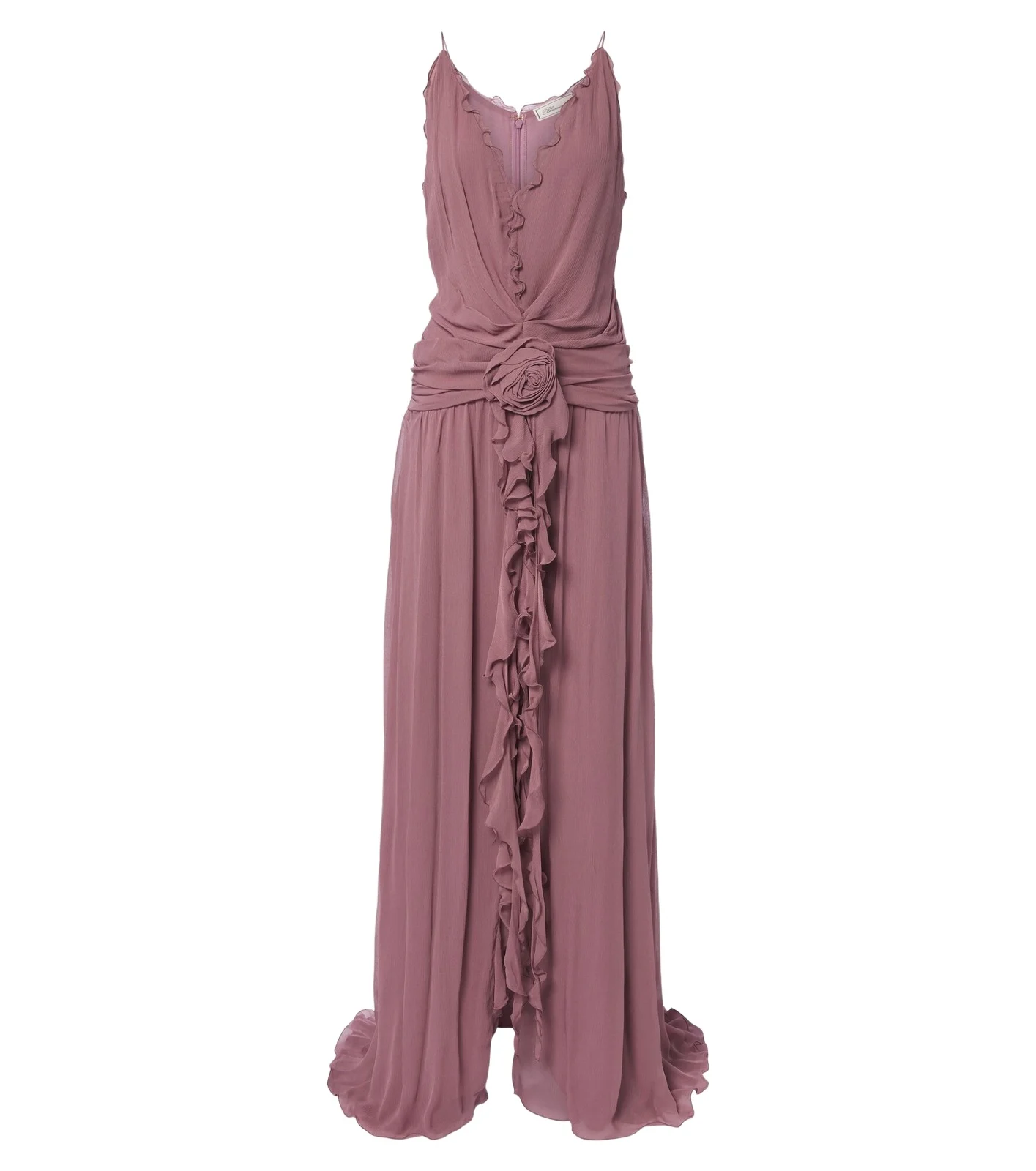Floral-appliqué ruffled georgette gown Floral-appliqué ruffled georgette gown