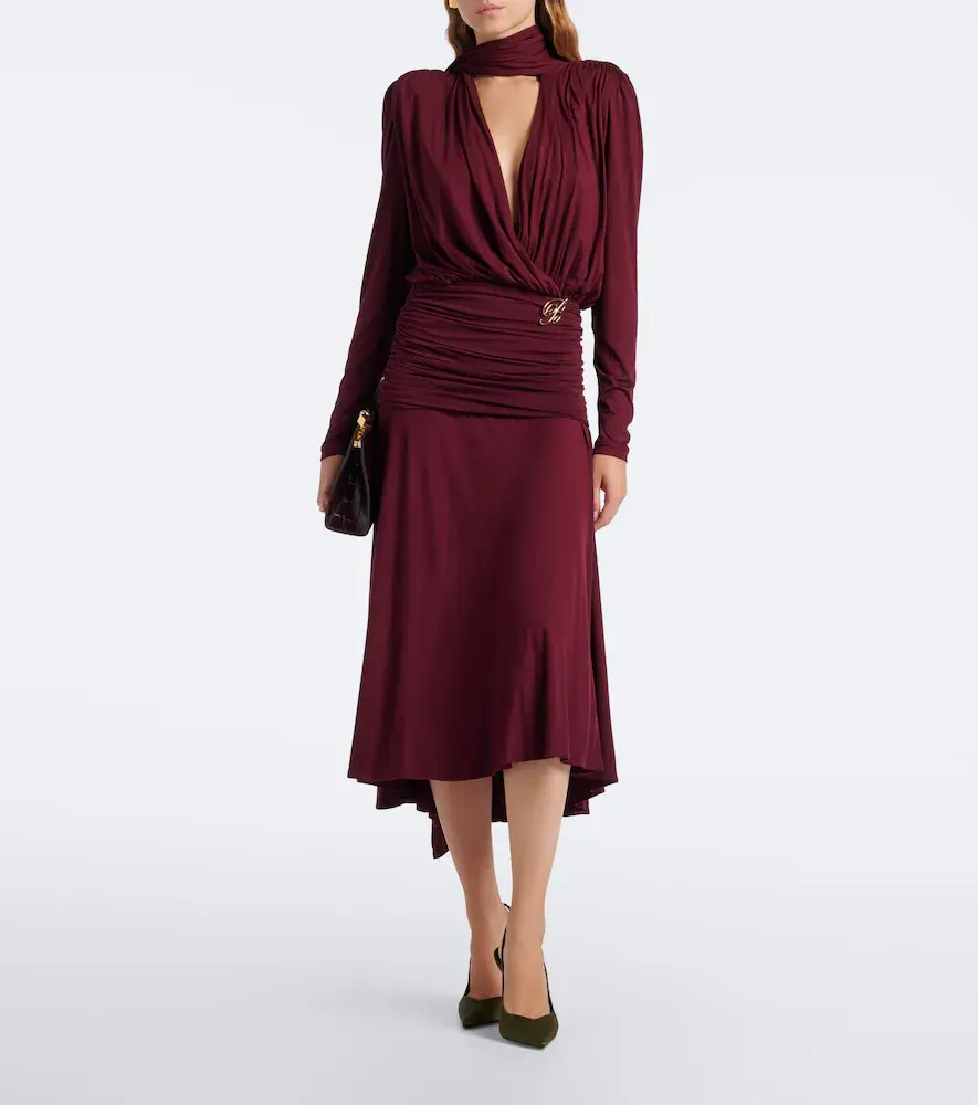 BLUMARINE Draped tie-neck jersey midi dress | Thumbnail 4 BLUMARINE Draped tie-neck jersey midi dress | Thumbnail 4