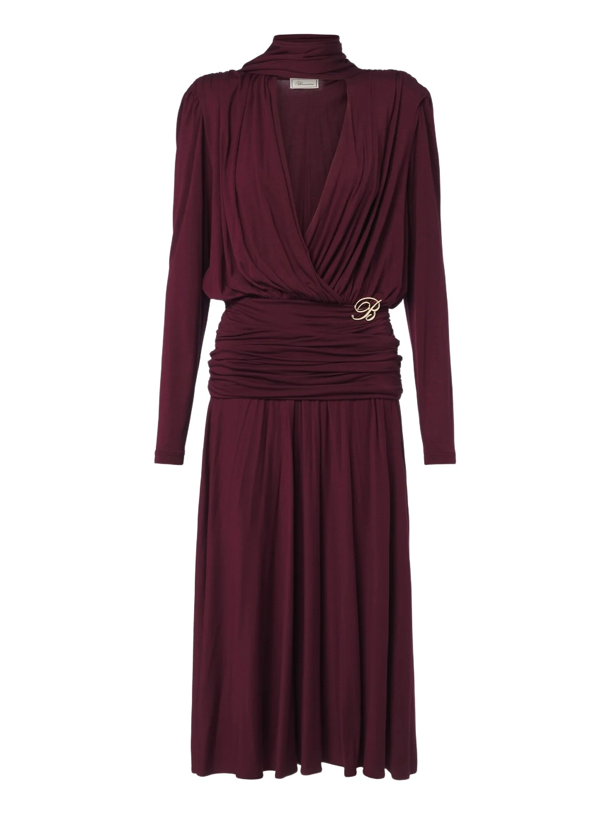 Draped tie-neck jersey midi dress