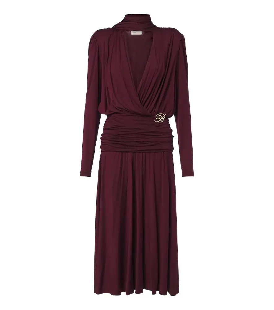 Draped tie-neck jersey midi dress Draped tie-neck jersey midi dress