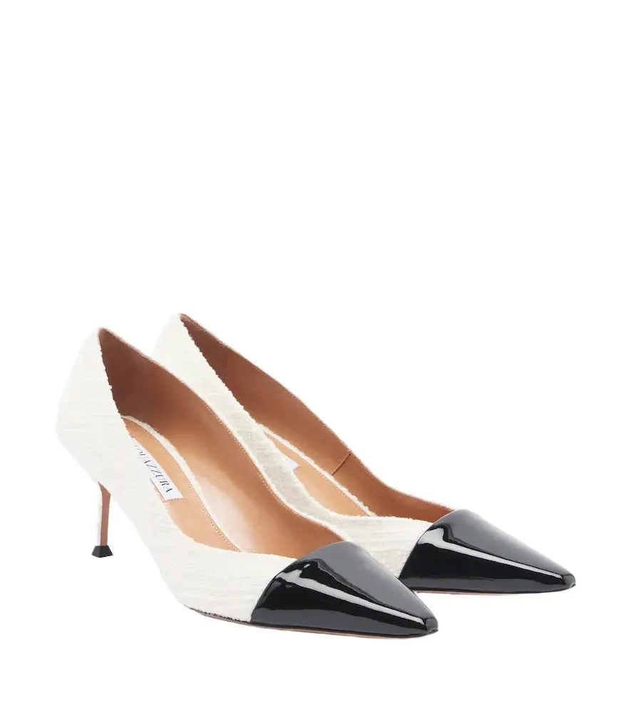 Aquazzura Orbit leather-trimmed tweed pumps