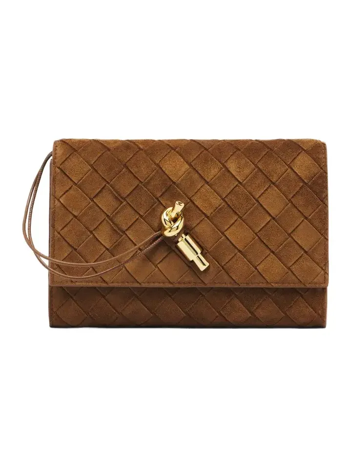 Bottega Veneta Andiamo Intrecciato suede pouch with strap