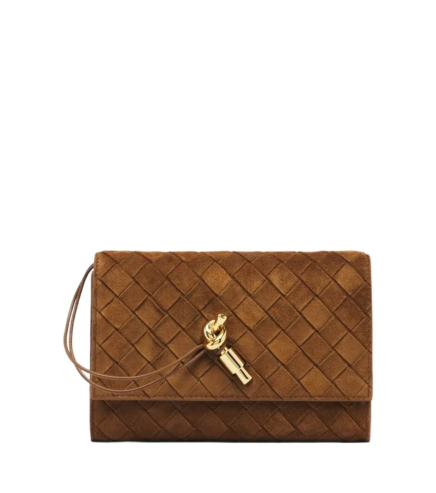 Andiamo Intrecciato suede pouch with strap