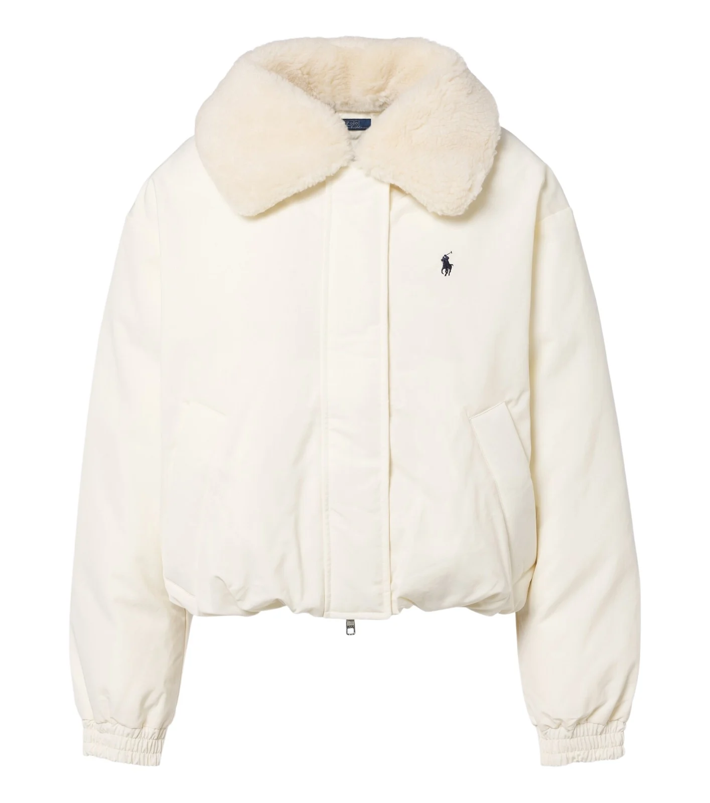 Teddy-trimmed cropped blouson jacket Teddy-trimmed cropped blouson jacket