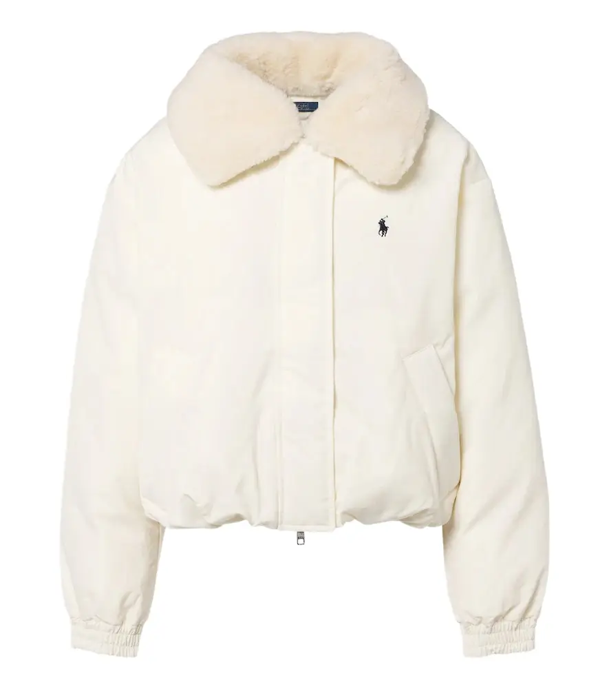 Teddy-trimmed cropped blouson jacket Teddy-trimmed cropped blouson jacket