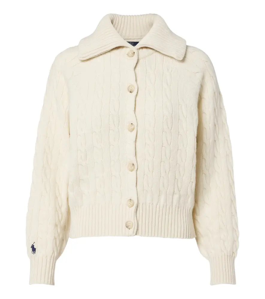 Cable-knit wool and cashmere cardigan