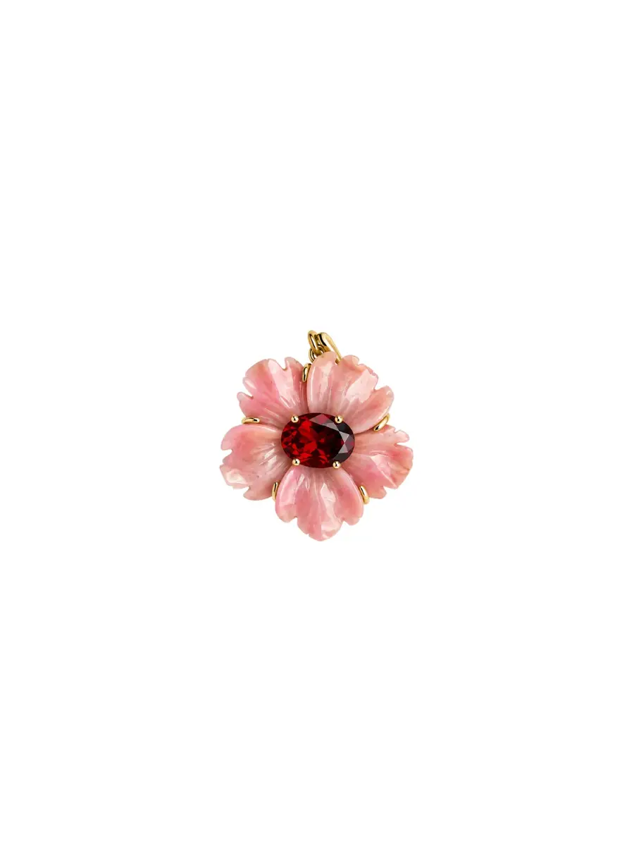 2.06ct Onyx Garnet 14K Gold Flower Pendant