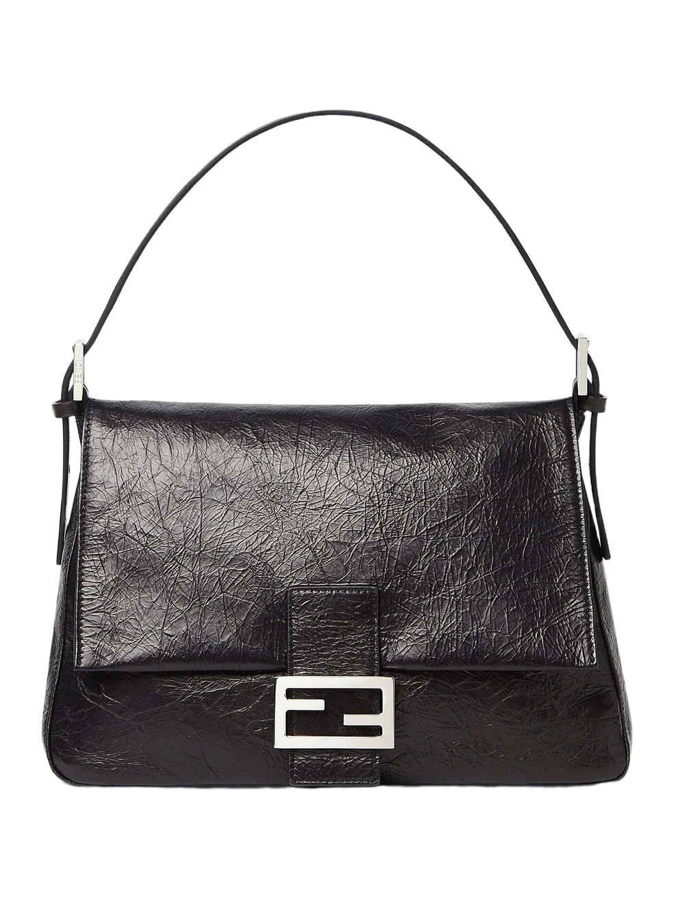 Flap 26325 Crackled Black Leather Bag