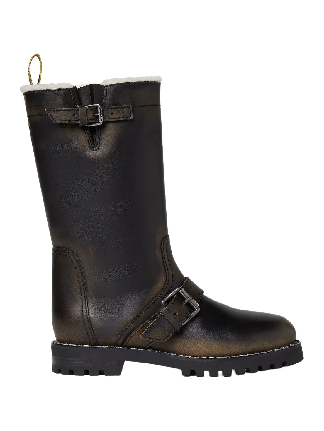 Fendi Commando Leather and White Shearling Boots