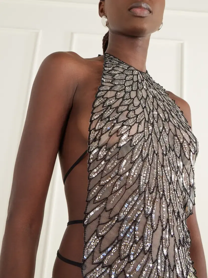 The Attico Tie-detailed Sequin-embellished Tulle Tank | Thumbnail 4