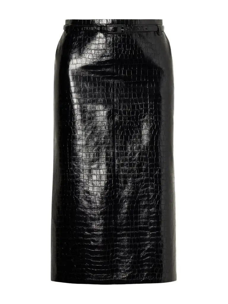 Belted Croc-effect Leather Midi Skirt Belted Croc-effect Leather Midi Skirt