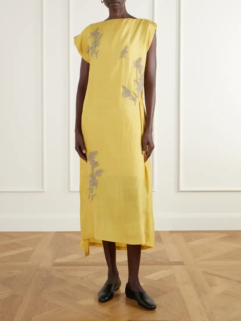 Kartik Research Embroidered Pleated Crinkled Silk-dupioni Midi Dress | Thumbnail 2 Kartik Research Embroidered Pleated Crinkled Silk-dupioni Midi Dress | Thumbnail 2