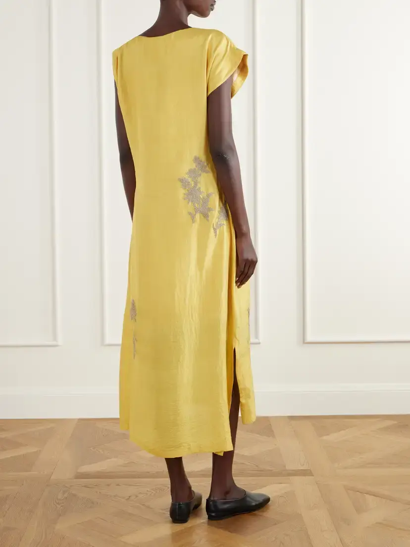 Kartik Research Embroidered Pleated Crinkled Silk-dupioni Midi Dress | Thumbnail 3 Kartik Research Embroidered Pleated Crinkled Silk-dupioni Midi Dress | Thumbnail 3