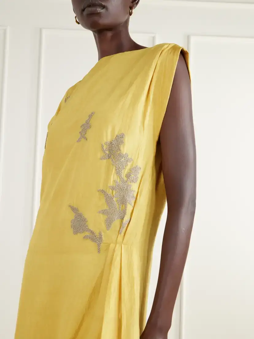 Kartik Research Embroidered Pleated Crinkled Silk-dupioni Midi Dress | Thumbnail 4 Kartik Research Embroidered Pleated Crinkled Silk-dupioni Midi Dress | Thumbnail 4