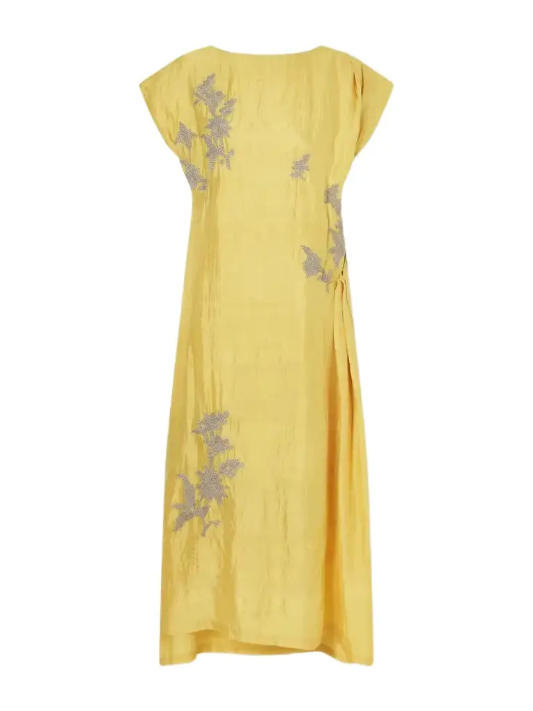 Kartik Research Embroidered Pleated Crinkled Silk-dupioni Midi Dress