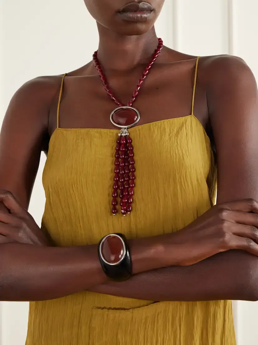 Julietta Clio Rhodium-plated Carnelian Beaded Necklace | Thumbnail 2
