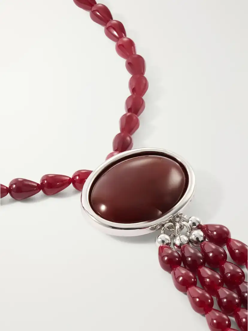 Julietta Clio Rhodium-plated Carnelian Beaded Necklace | Thumbnail 4
