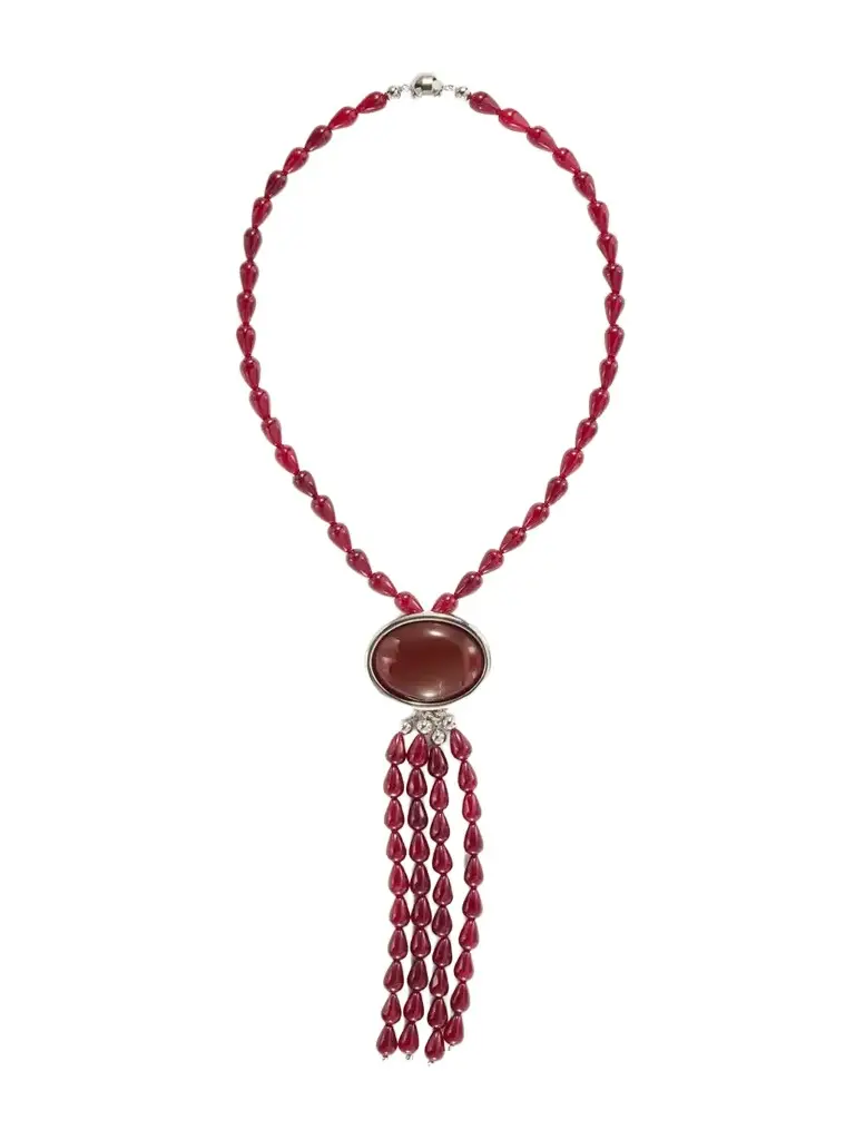 Julietta Clio Rhodium-plated Carnelian Beaded Necklace