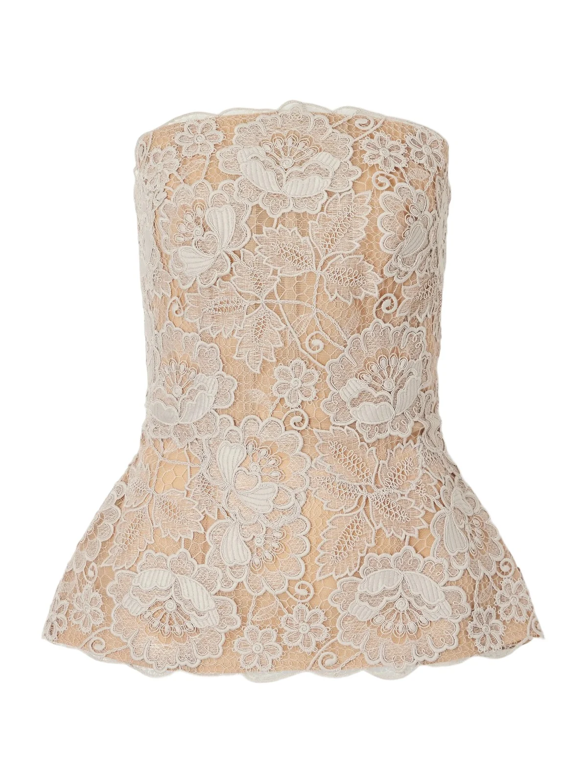 Elie Saab Scalloped Peplum Guipure Lace Bustier Top