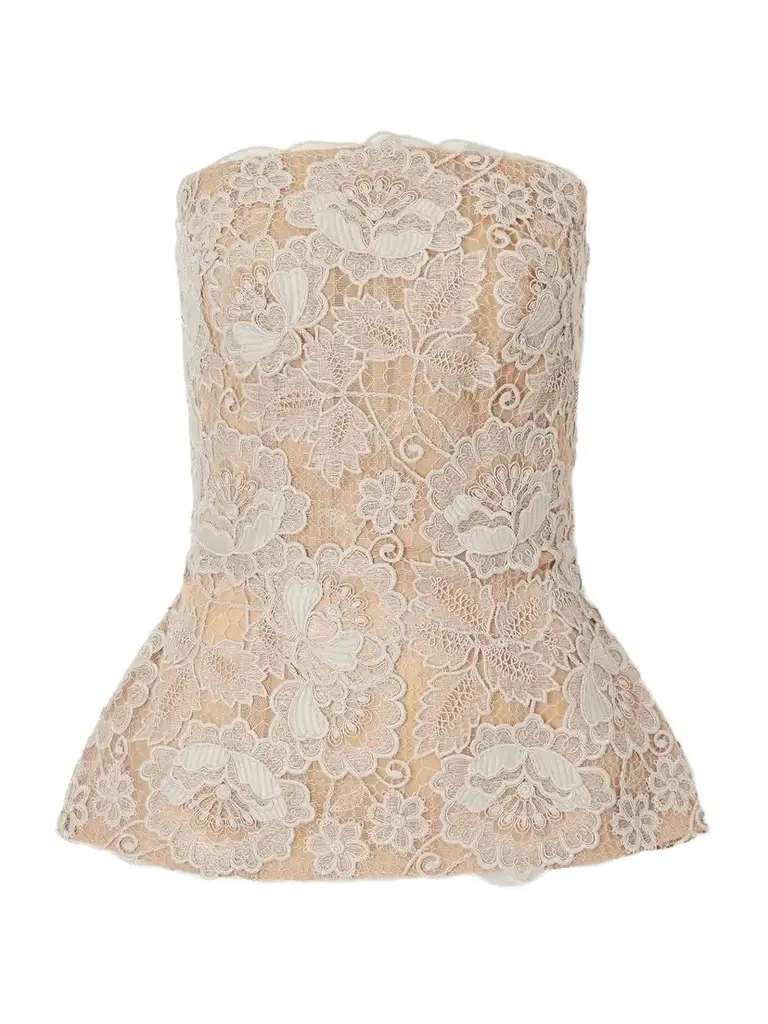 Elie Saab Scalloped Peplum Guipure Lace Bustier Top
