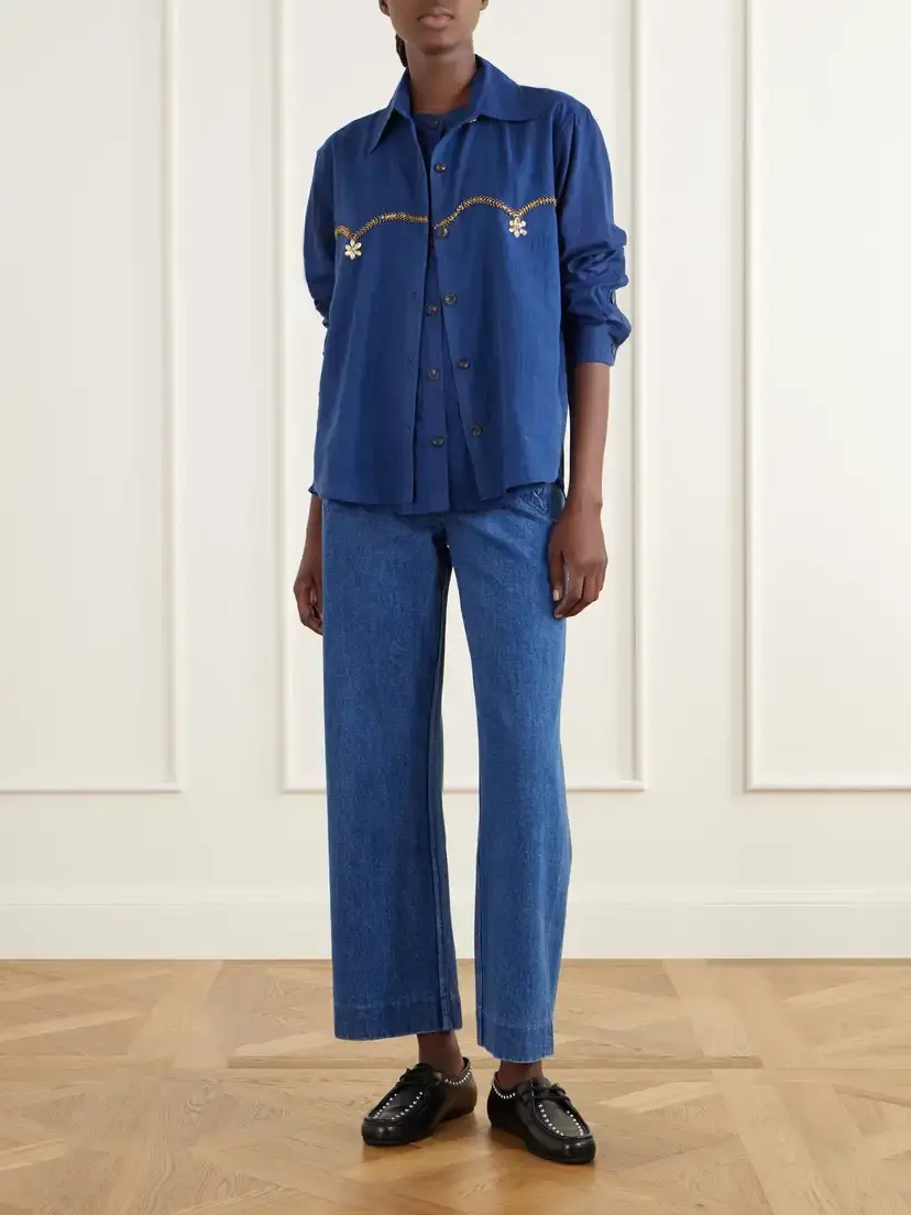 Kartik Research Bead-embellished Layered Striped Cotton Shirt | Thumbnail 2