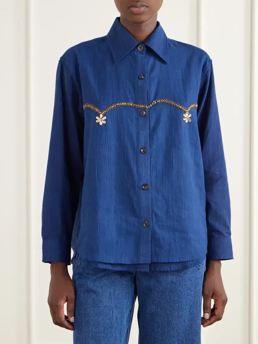 Kartik Research Bead-embellished Layered Striped Cotton Shirt | Thumbnail 3